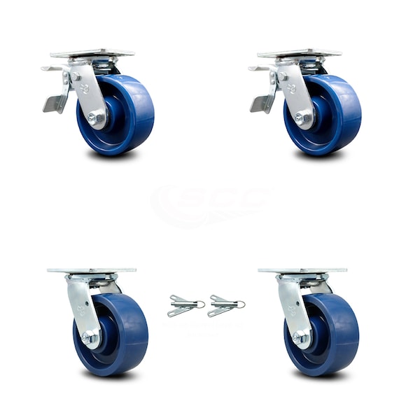 5 Inch Solid Polyurethane Caster Set with Ball Bearings 2 Brake 2 Swivel Lock